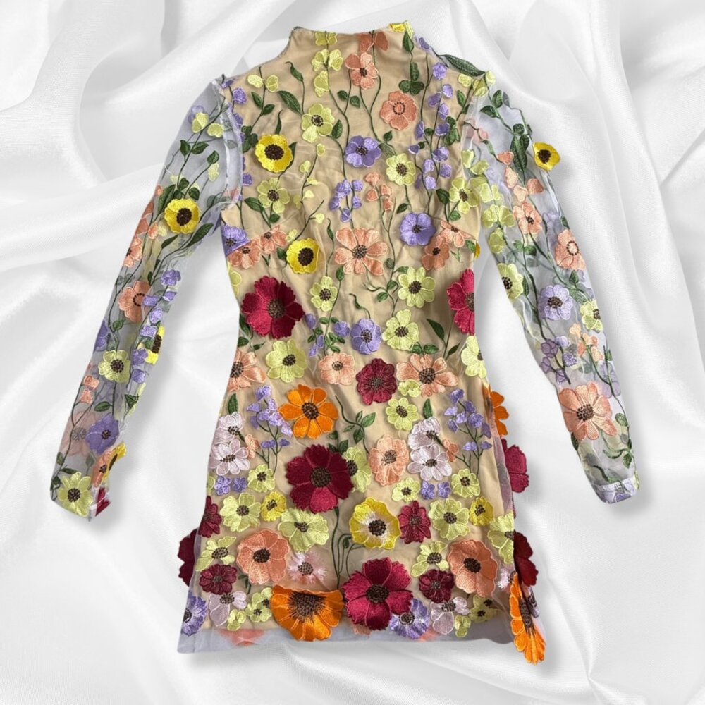 Inspired by Taylor Swift's Floral Appliqué Grammy Dress! Boho Mini Fairycore SM - Picture 11 of 16
